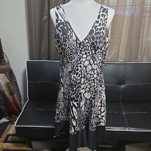 Nine West Black and White Animal Print Midi Dress